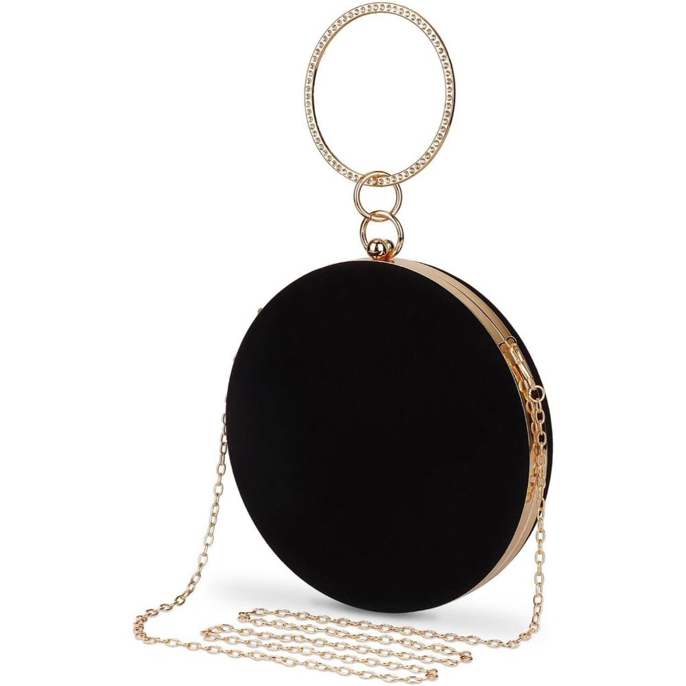 Satin-Lined Round Velvet Evening Bag - Multi-Functional Clutch For All Occasions